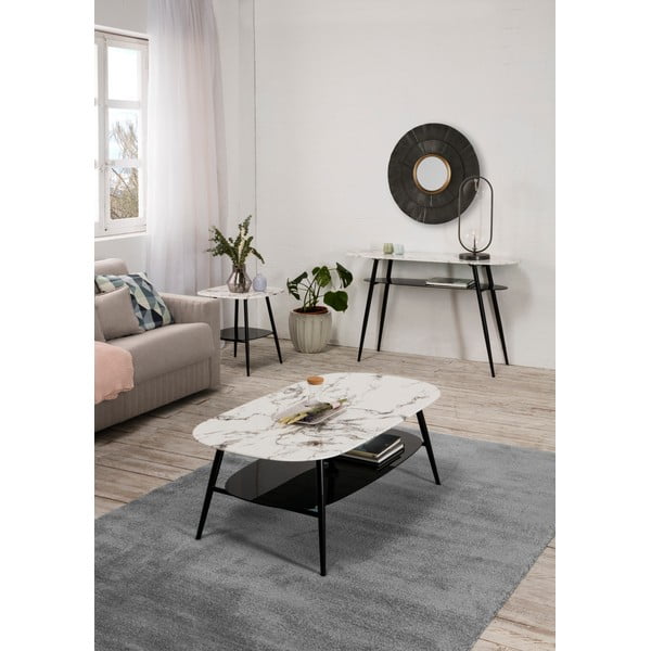 Baltos ir juodos spalvos žurnalinis staliukas su marmuro dekoro stiklo stalviršiu Marckeric Alina-image-1