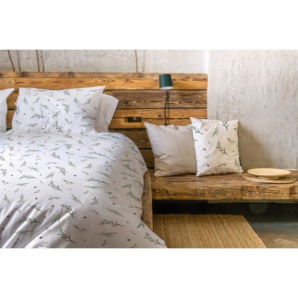 Viengulė patalynė baltos spalvos iš satino medvilnės 140x200 cm Delicate Green – Butter Kings-image-1