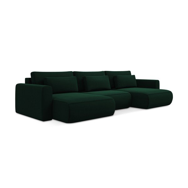 Žalios spalvos iš velveto sulankstoma/su sandėliavimo vieta kampinė sofa („U“ formos) Kapua – Makamii-image-3