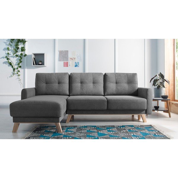 Tamsiai pilka kampinė sofa-lova Bobochic Paris Balio, kampas kairėje (II kokybė)-image-1