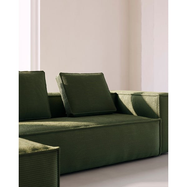 Žalios spalvos kampinė sofa iš kordinio velveto (su kairiuoju kampu/su gultu) Blok – Kave Home-image-4