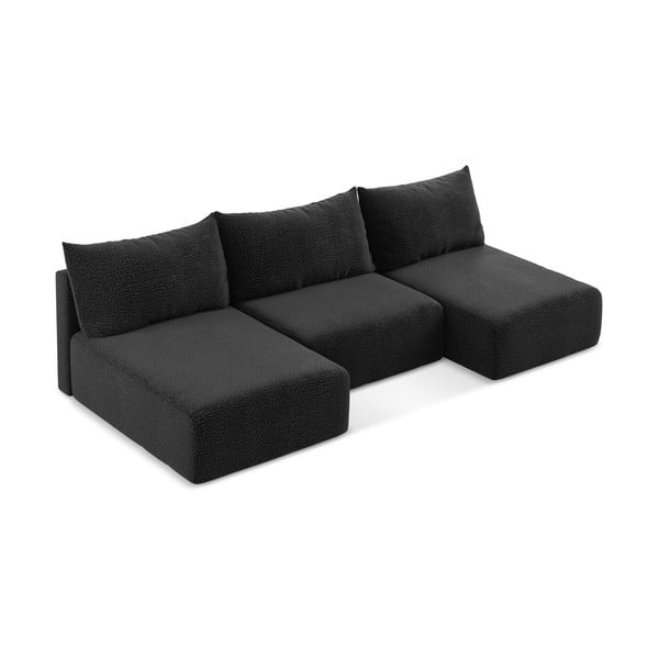 Juodos spalvos sulankstoma/su sandėliavimo vieta kampinė sofa Kalena – Makamii-image-2