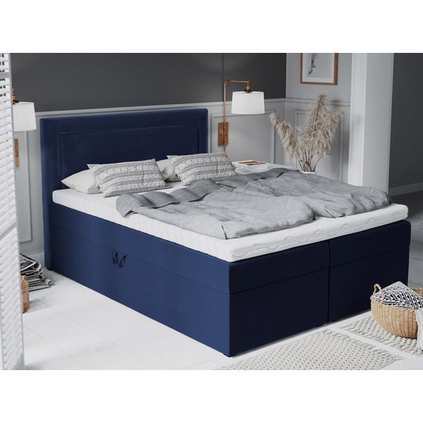 Mėlyna aksominė dvigulė lova Mazzini Beds Yucca, 200 x 200 cm-image-1