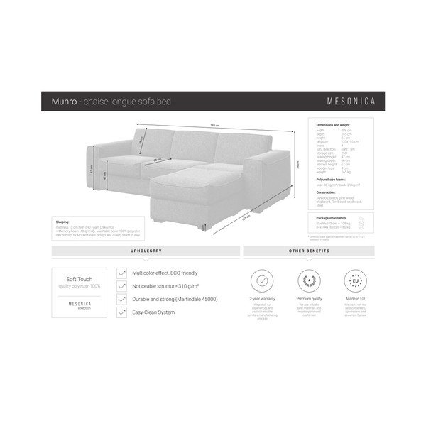 Mėlyna turkio spalvos sofa-lova su keičiamu gultuvu MESONICA Munro, 288 cm-image-4