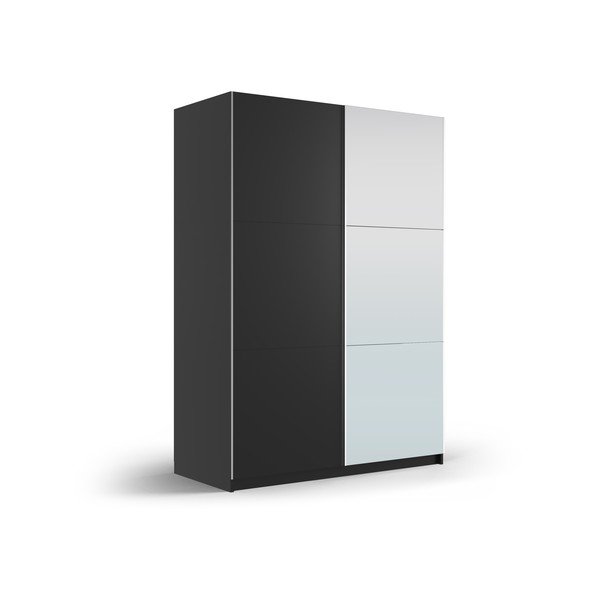 Juoda spinta su veidrodžiu ir stumdomomis durimis 151x215 cm Lisburn - Cosmopolitan Design-image-1