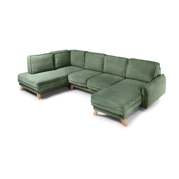 Iš kordinio velveto sulankstoma kampinė sofa šviesiai žalios spalvos (su kairiuoju kampu/„U“ formos) Tori – Bonami Selection-image-2