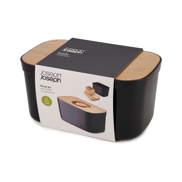 Juoda duonos dėžė su mediniu dangčiu Joseph Joseph Bin-image-4