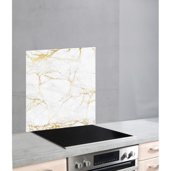 Baltos ir auksinės spalvos stiklinis dangtis viryklei Wenko Marble, 70 x 60 cm
