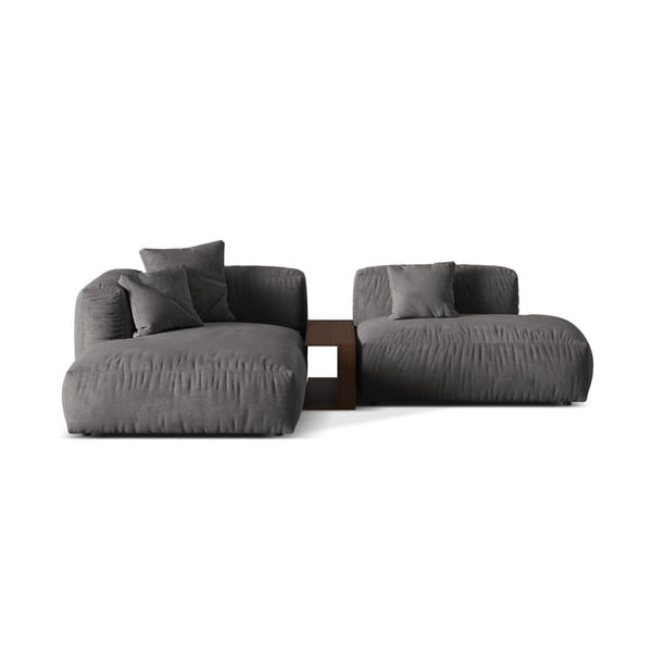 Pilkos spalvos iš velveto modulinė kampinė sofa (su kairiuoju kampu/su gultu) Martina – Micadoni 