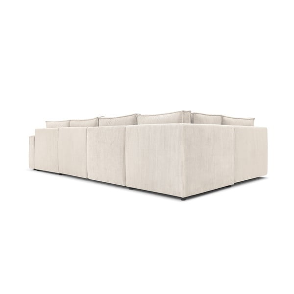 Kampinė sofa kreminės spalvos iš kordinio velveto (su kairiuoju kampu/„U“ formos) Nihad modular – Bobochic Paris-image-4