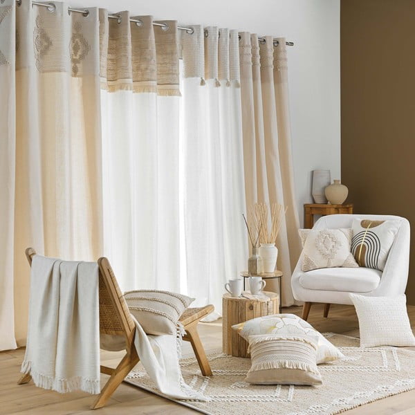 Kreminės spalvos iš medvilnės mišinio antklodė ir pledas 125x150 cm Ziggy – douceur d'intérieur-image-4