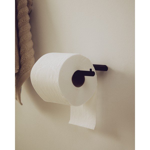 Sieninis juodos spalvos iš nerūdijančio plieno laikiklis tualetiniam popieriui Arely – Kave Home-image-1