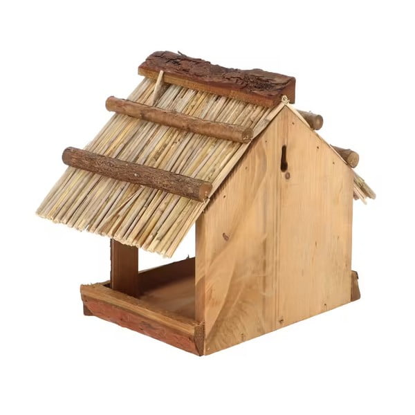 Medinė lesyklėlė su šiaudiniu stogu Esschert Design, aukštis 22,8 cm-image-1