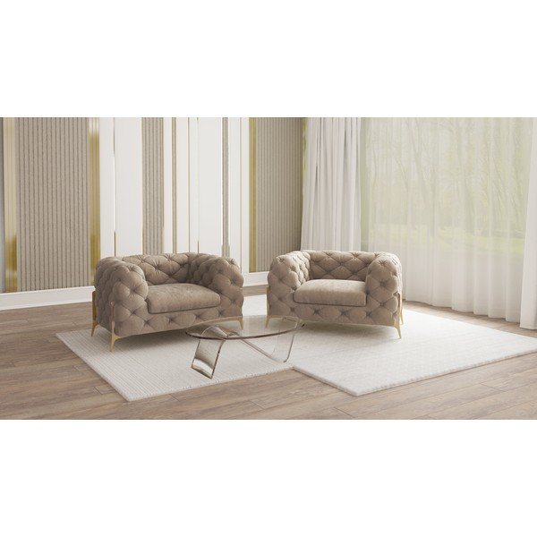 Pilkai smėlinės spalvos iš velveto krėslas Chelsea Bis – Ropez-image-1