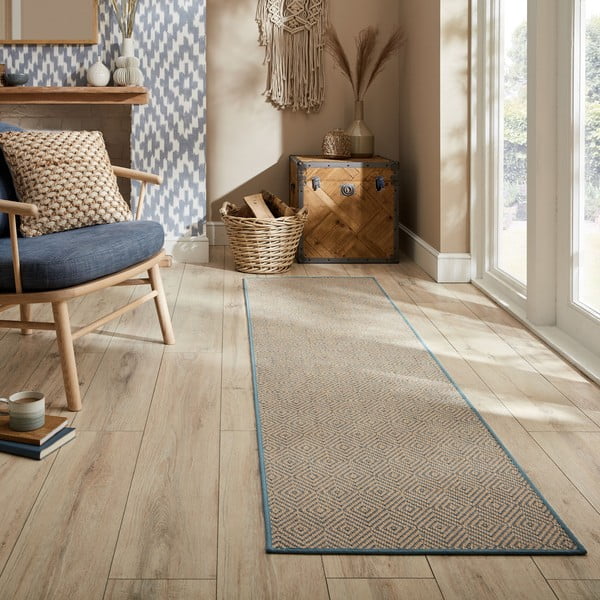 Kilimas iš džiuto laiptams mėlynos spalvos/natūralios spalvos 60x600 cm Diamond – Flair Rugs-image-1