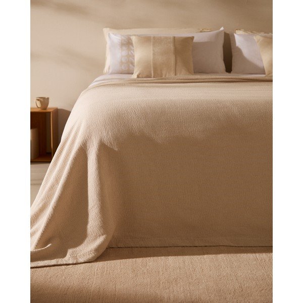 Smėlio spalvos iš medvilnės lovatiesė 240x260 cm Bedar – Kave Home-image-1