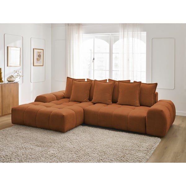 Terakotos spalvos iš šenilinio audinio sulankstoma/su sandėliavimo vieta kampinė sofa (su kairiuoju kampu/su gultu) Everest – Bobochic Paris-image-1