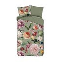 Žalios spalvos iš satino medvilnės viengulė/itin ilga patalynė 140x220 cm Fiori – Descanso
