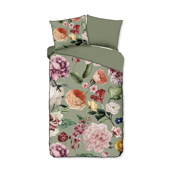 Žalios spalvos iš satino medvilnės viengulė/itin ilga patalynė 140x220 cm Fiori – Descanso