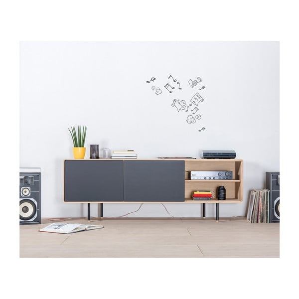 Iš ąžuolo masyvo TV spintelė juodos spalvos/natūralios spalvos 180x64 cm Fina – Gazzda-image-3