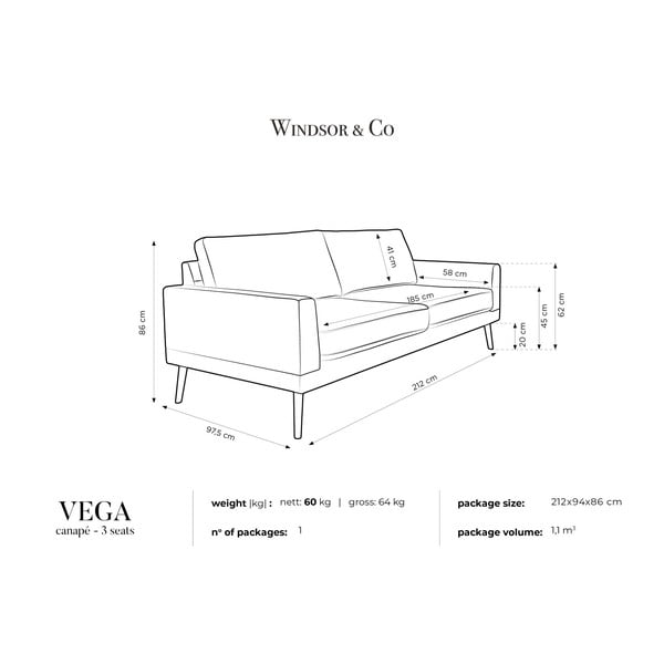 Šviesiai pilka trivietė sofa "Windsor & Co Sofos Vega-image-4
