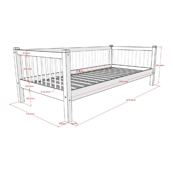 Iš buko masyvo vaikiška lova baltos spalvos 90x200 cm Forrest – Vipack-image-2