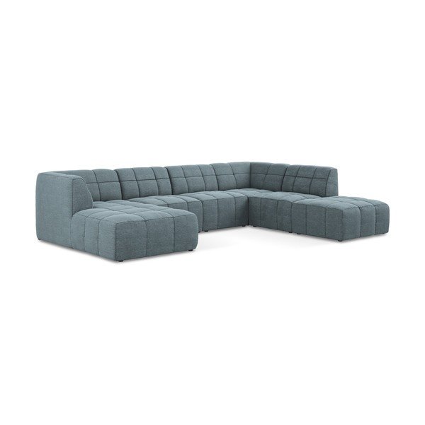 Mėlynos spalvos kampinė sofa iš boucle („U“ formos) Aloha – Makamii-image-2