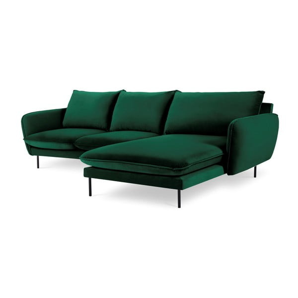 Žalia aksominė kampinė sofa Cosmopolitan Design Vienna, dešinysis kampas