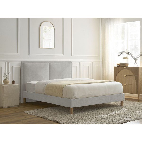 Pilkos spalvos iš audinio dvigulė lova audiniu dengta su lovos grotelėmis 180x200 cm Mara – Bobochic Paris-image-1