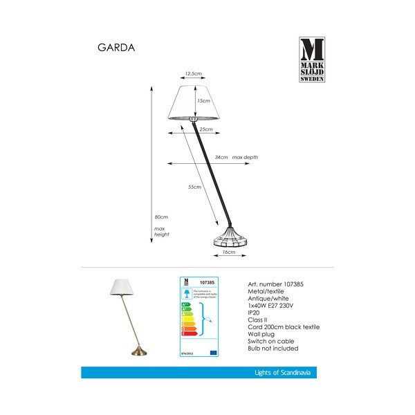 Aukso spalvos stalinis šviestuvas su baltu gaubtu Markslöjd Garda-image-1