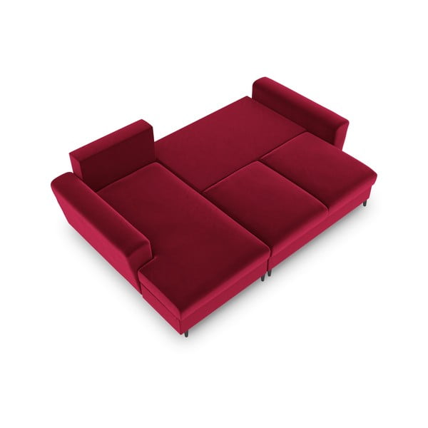Raudonos spalvos iš velveto sulankstoma/su sandėliavimo vieta kampinė sofa (su kairiuoju kampu/su gultu) Kyoto – Cosmopolitan Design-image-2