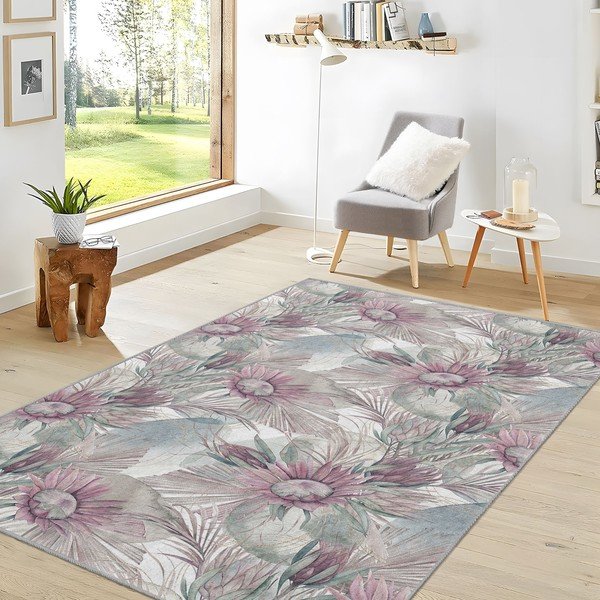 Skalbiamas kilimas violetinės spalvos/pilkos spalvos 80x200 cm Dusty Flowers – Mila Home-image-1