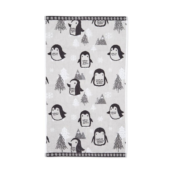 Šviesiai pilkas medvilninis rankšluostis 50x85 cm Cosy Penguin - Catherine Lansfield