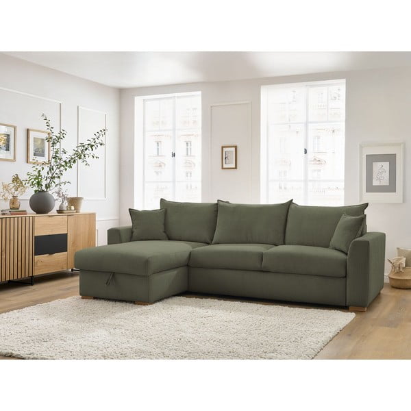 Iš kordinio velveto sulankstoma kampinė sofa žalios spalvos (kintama) Augustin – Bobochic Paris-image-1
