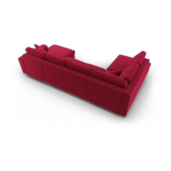 Raudonos spalvos iš velveto sulankstoma/su sandėliavimo vieta kampinė sofa (su kairiuoju kampu/„U“ formos) Kyoto – Cosmopolitan Design-image-4