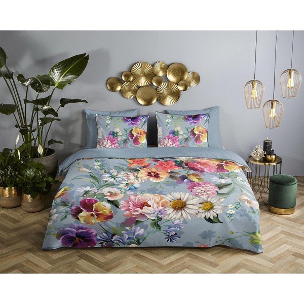 Pilkos spalvos ekologiškos medvilnės dvigulė patalynė Descanso Sunflower, 200 x 220 cm-image-1