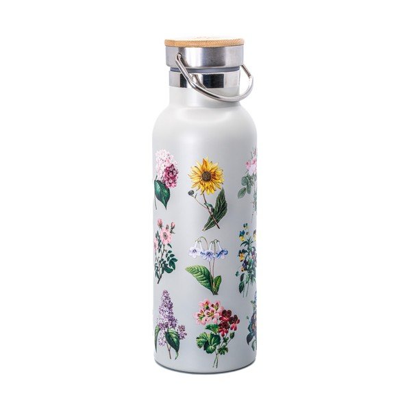 Šviesiai pilkos spalvos iš nerūdijančio plieno butelis Kelioninis buteliukas 425 ml Vintage Flowers – Sass & Belle