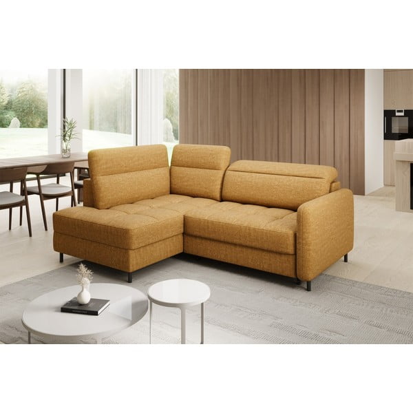 Geltonos spalvos iš velveto sulankstoma/su sandėliavimo vieta kampinė sofa (su kairiuoju kampu/„L“ formos) Barea – ELTAP-image-1