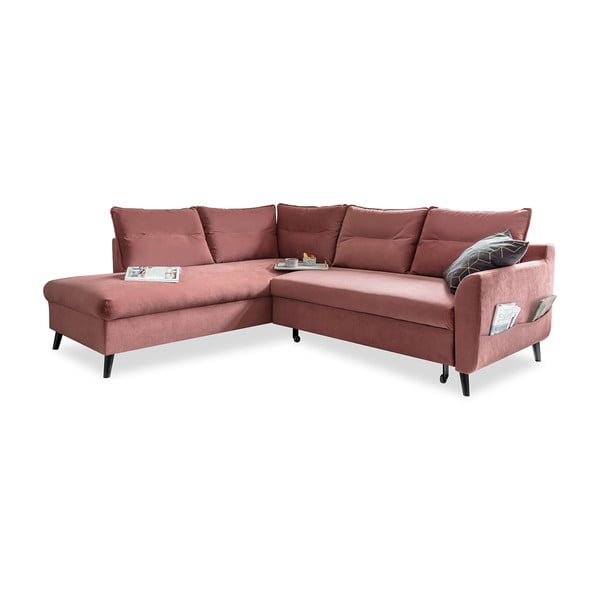 Rožinės spalvos aksominė kampinė sofa Miuform Stylish Stan L, kairysis kampas