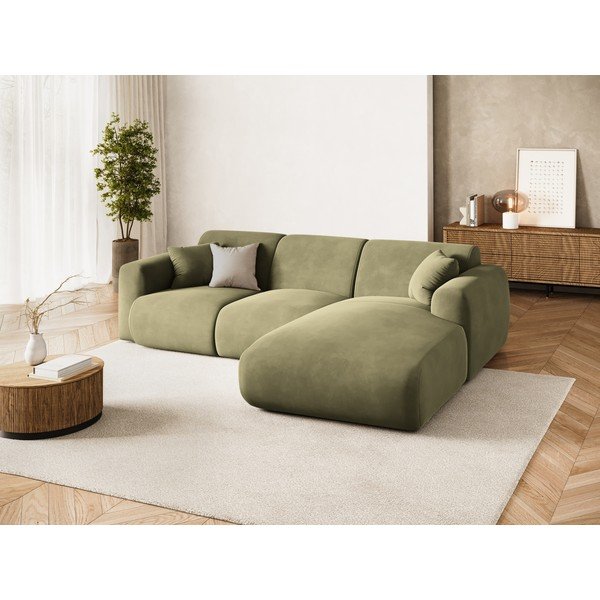 Khaki spalvos kampinė sofa iš velveto (su dešiniuoju kampu/su gultu) Molino – Micadoni -image-1