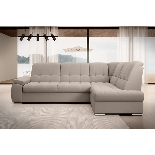 Smėlio spalvos iš velveto sulankstoma/su sandėliavimo vieta kampinė sofa (su dešiniuoju kampu/„L“ formos) Sado – ELTAP-image-3