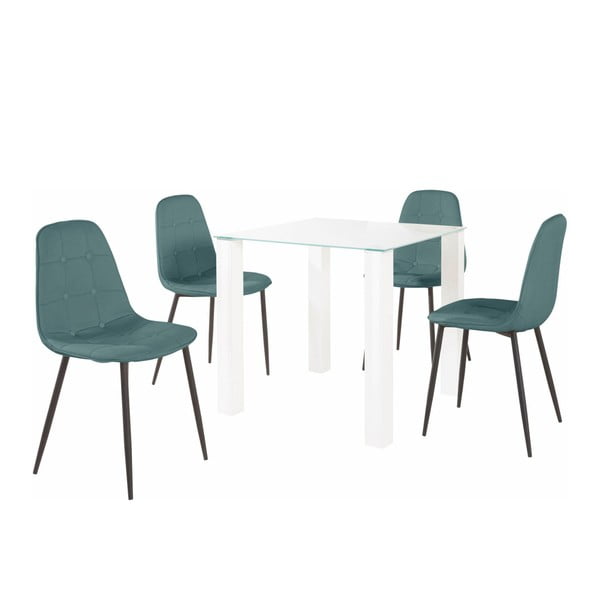 Valgomojo stalo ir 4 turkio spalvos kėdžių rinkinys "Støraa Dante", stalo ilgis 80 cm