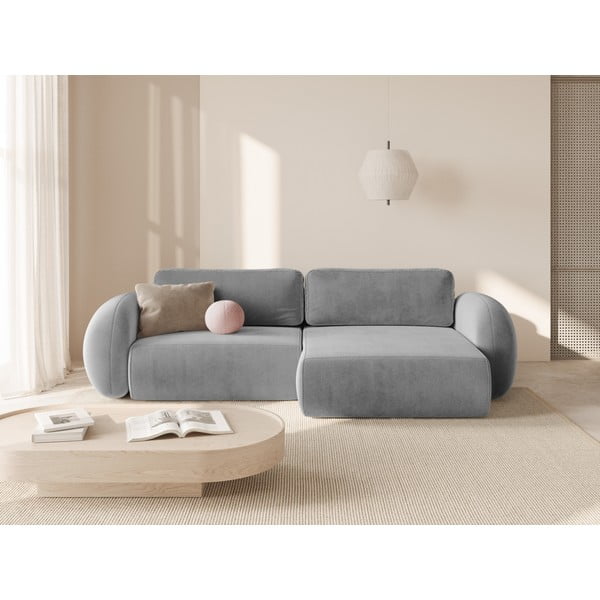 Šviesiai pilkos spalvos iš velveto sulankstoma/su sandėliavimo vieta kampinė sofa Tonale – Cosmopolitan Design-image-1
