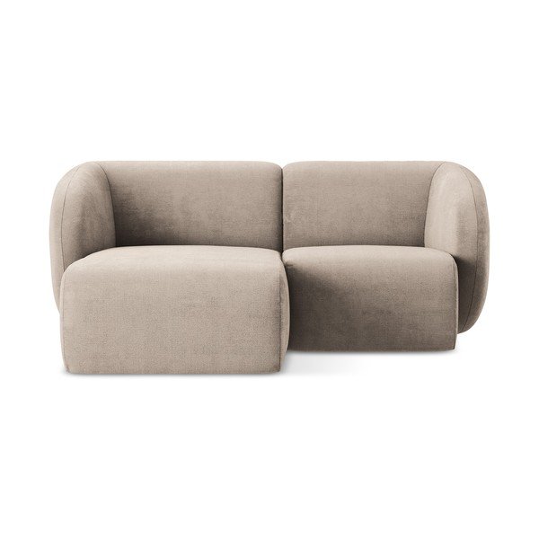 Šviesiai rudos spalvos kampinė sofa iš šenilinio audinio (su kairiuoju kampu/su gultu) Lani – Makamii