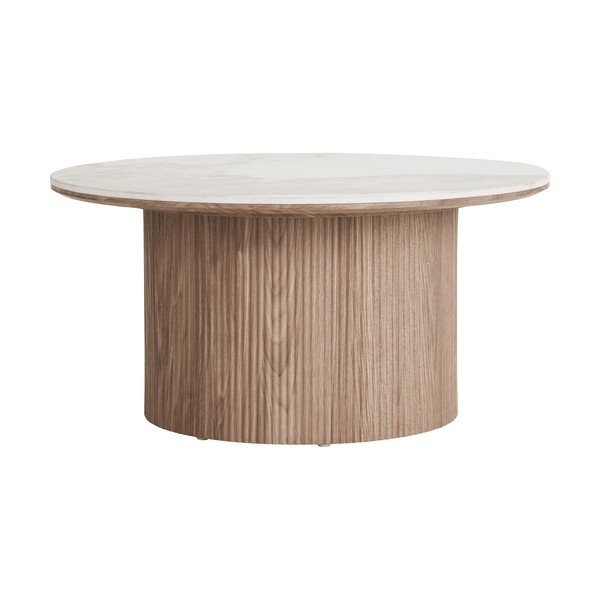 Smėlio spalvos/natūralios spalvos apvalios formos kavos staliukas su marmuro dekoro stalviršiu ø 80 cm Athens – House Nordic-image-4