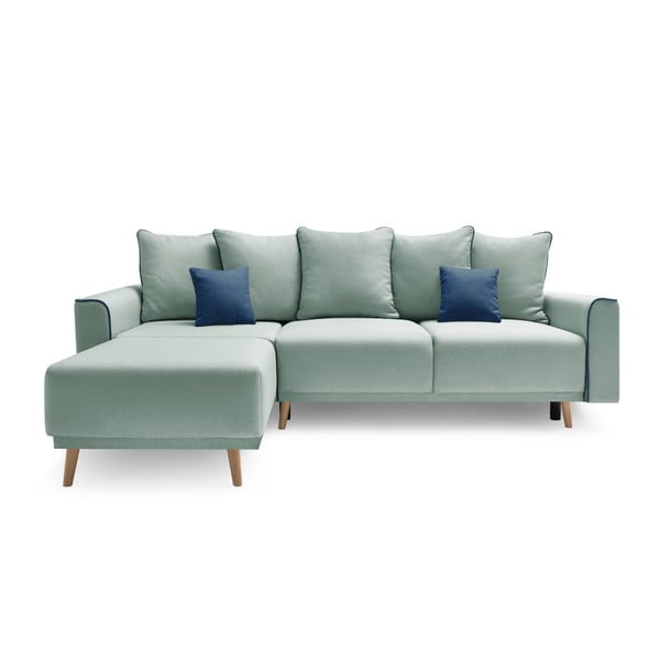 "Bobochic Paris Mola" mėtų žalios spalvos kampinė sofa-lova, kairysis kampas