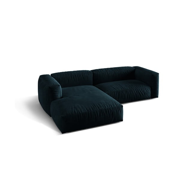 Tamsiai mėlynos spalvos iš velveto modulinė kampinė sofa (su kairiuoju kampu/su gultu) Martina – Micadoni -image-2