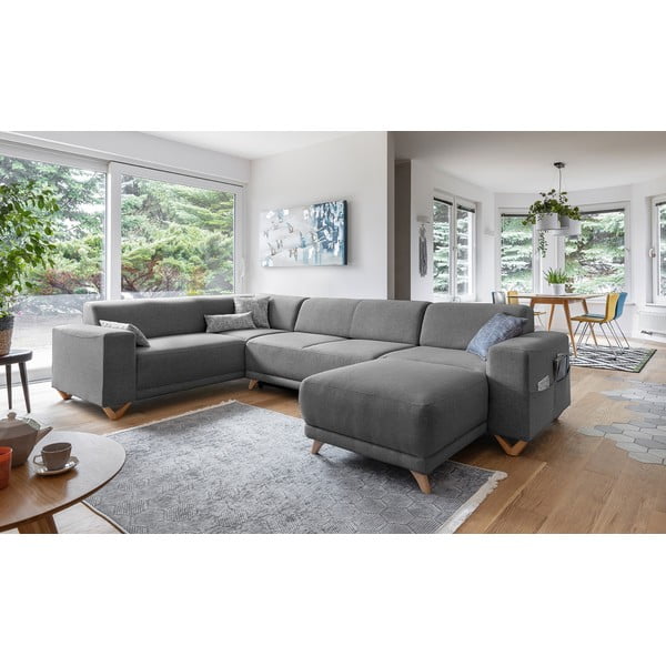 Pilkos spalvos sulankstoma/su sandėliavimo vieta kampinė sofa (su kairiuoju kampu/„U“ formos) Classy Sophie – Miuform-image-3