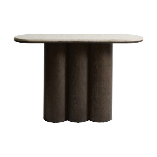 Tamsios natūralios spalvos su marmuriniu stalviršiu konsolinis staliukas 38x120 cm Piazze – Unique Furniture-image-1