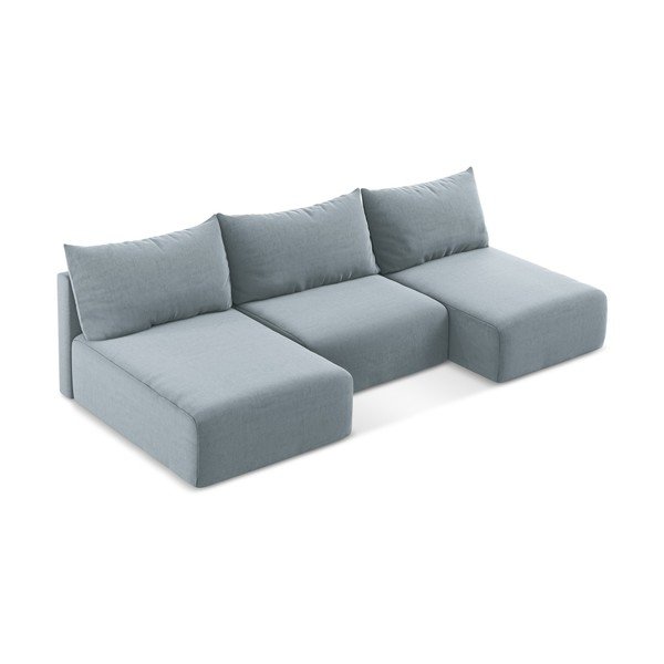 Mėlynos spalvos sulankstoma/su sandėliavimo vieta kampinė sofa iš velveto („U“ formos) Kalena – Makamii-image-3